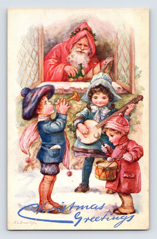 Christmas Santa children music band Bowley Tuck postcard 1910s illustration