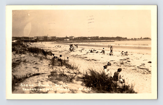 Kennebunkport Maine Goochs Beach swimmers shoreline 1935 RPPC postcard