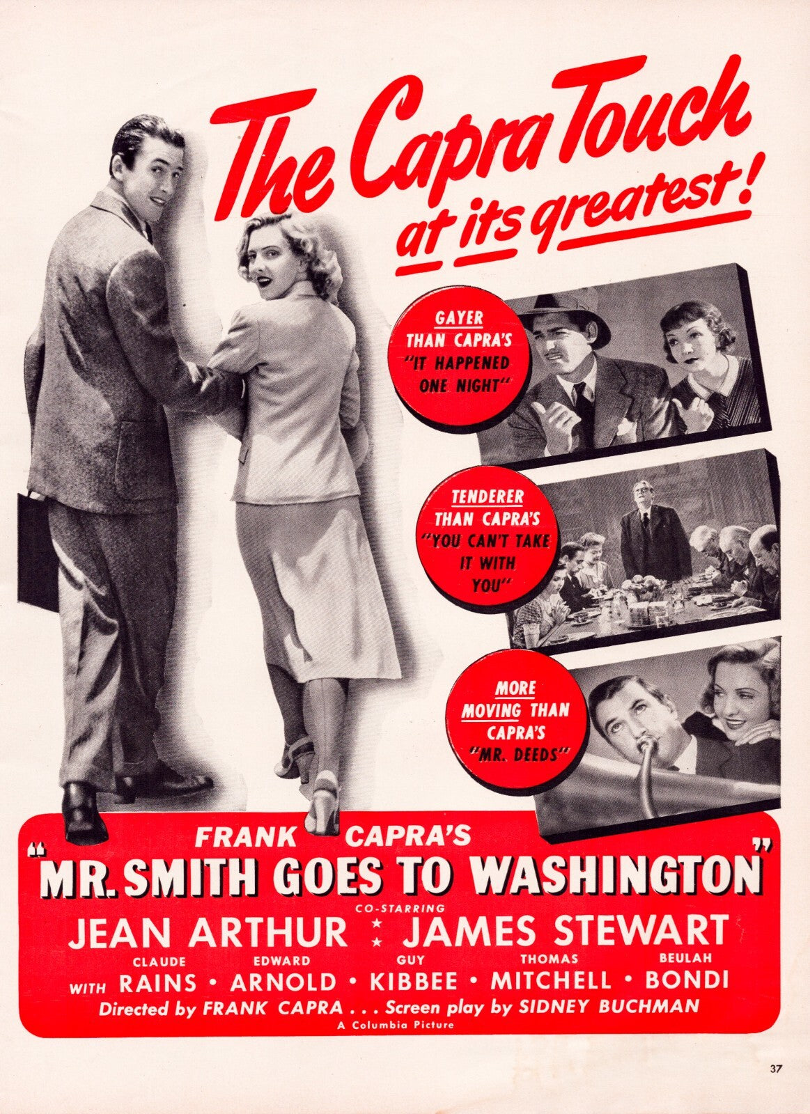 Mr Smith Goes to Washington 1940 Frank Capra James Stewart Print Ad 10.5 x 13.5
