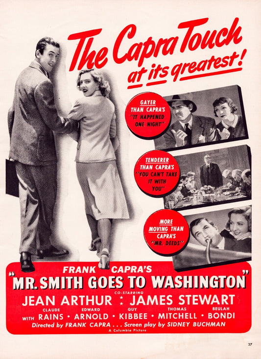 Mr Smith Goes to Washington 1940 Frank Capra James Stewart Print Ad 10.5 x 13.5