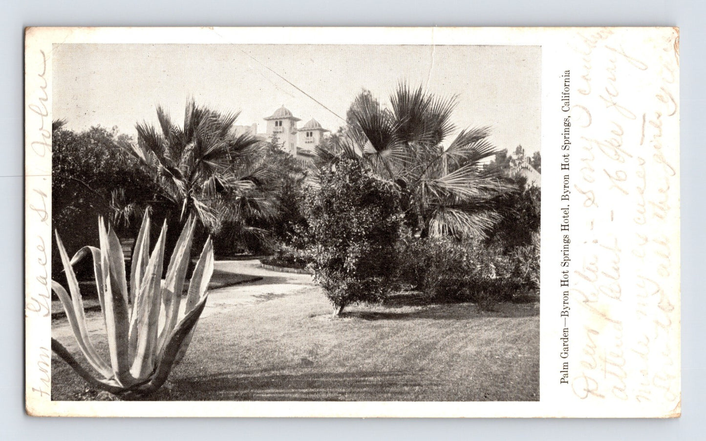 Byron Hot Springs California 1906 real photo postcard Palm Garden and resort hotel