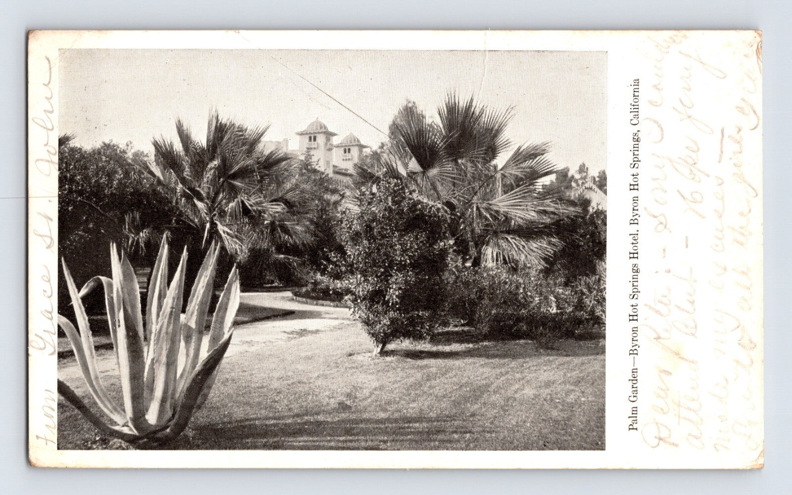 Byron Hot Springs California 1906 real photo postcard Palm Garden and resort hotel