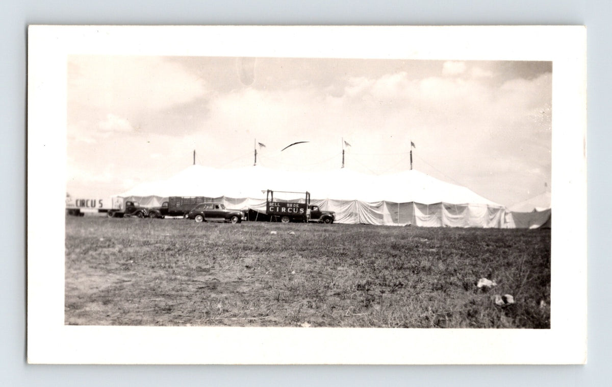 Bell Brothers Circus 1946 big top tent field trucks setup vintage photo 4.5 x 2.5