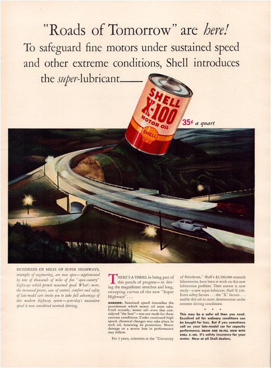 Shell Motor Oil 1941 Super Highway Print Ad Full Page 10.5 x 13.5