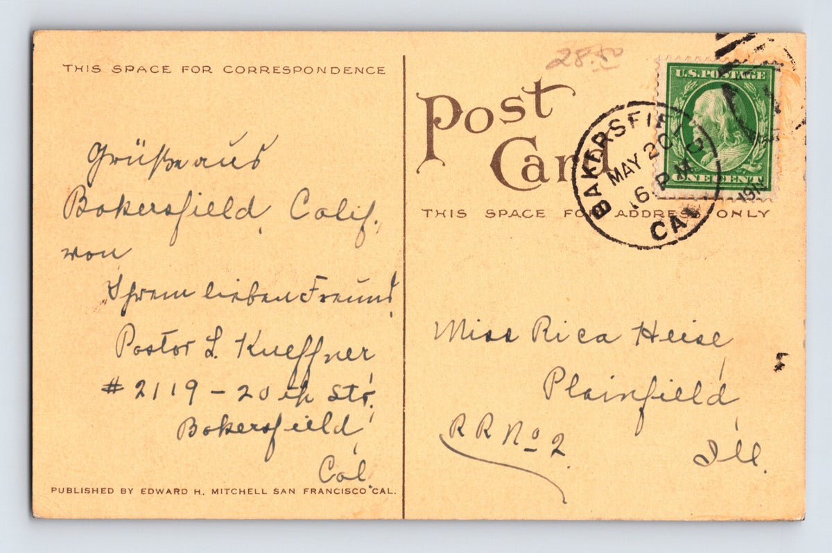 Bakersfield California 19th Street Downtown 1911 Postcard Posted Divided