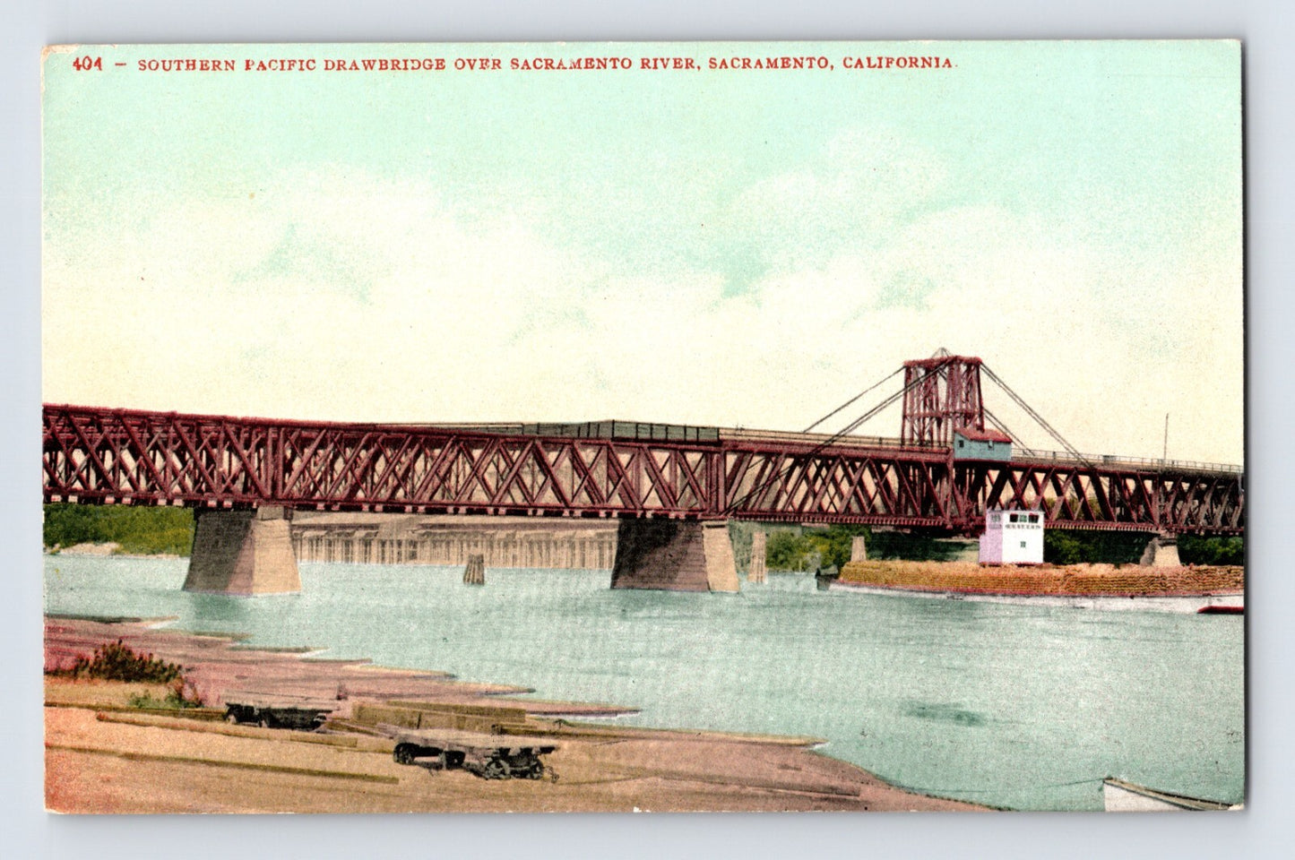 Sacramento California Southern Pacific Railroad drawbridge Sacramento River 1910s postcard