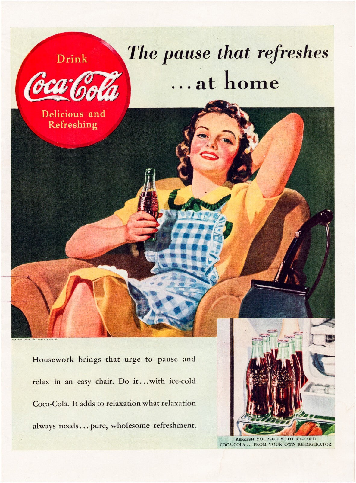 Coca-Cola 1940 Print Ad Pretty Woman Housewife Full Page 10.5 x 13.5