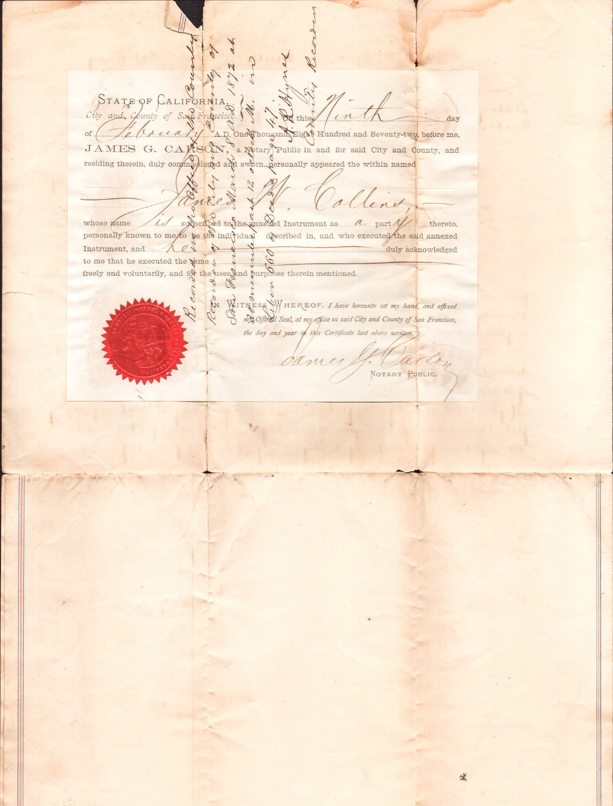 San Francisco California 1872 Property Deed Union Hyde 11 x 17
