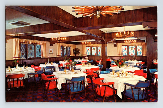 Westbury New York Dover House Restaurant interior dining room mid century decor 1960s postcard