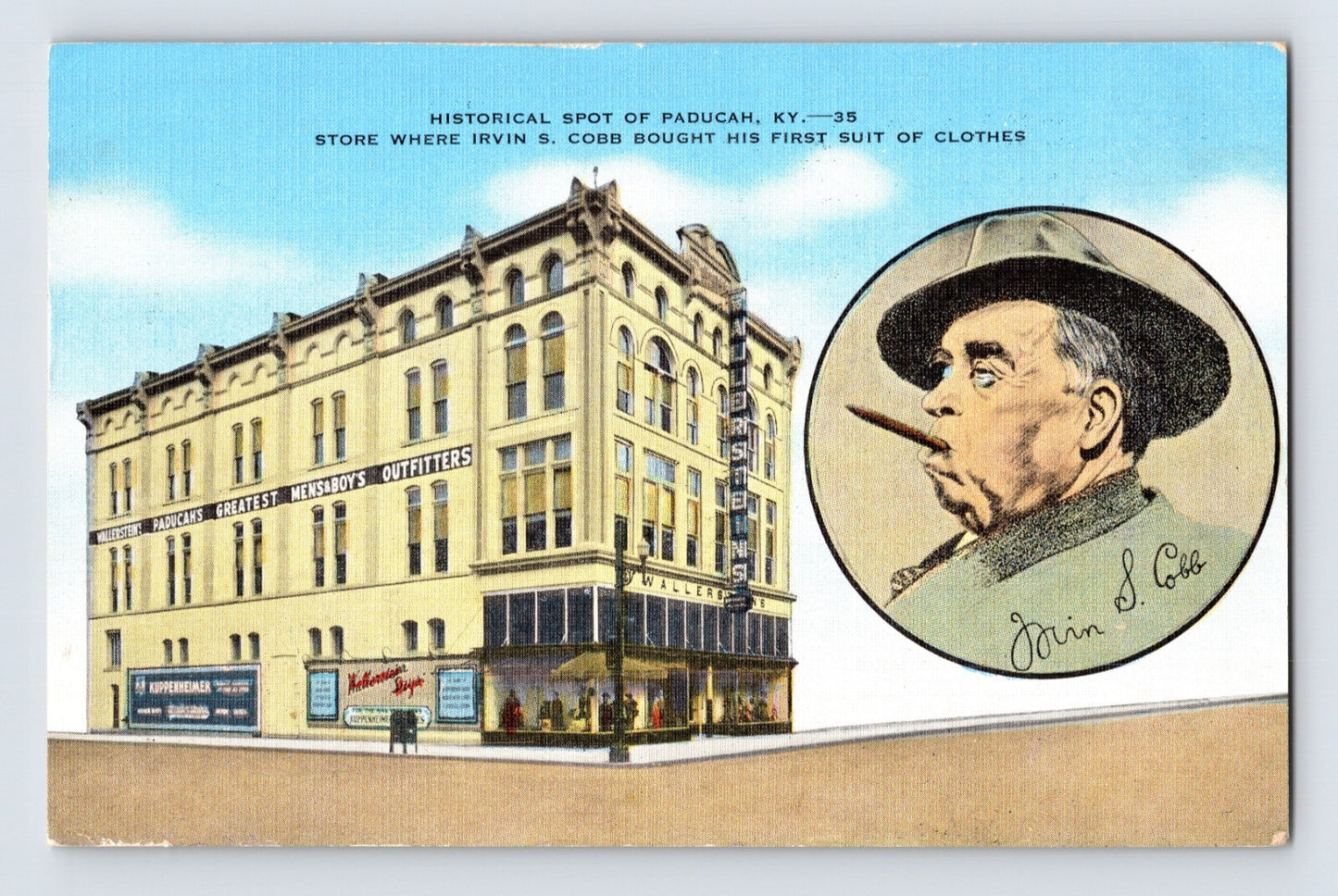 Paducah Kentucky Wallersteins clothing store Irvin S Cobb historical postcard