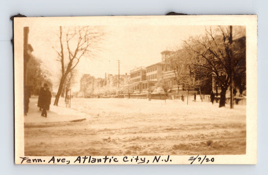 Atlantic City NJ Pennsylvania Avenue Snowstorm Street 1920 Photo - 2.75 x 4.5