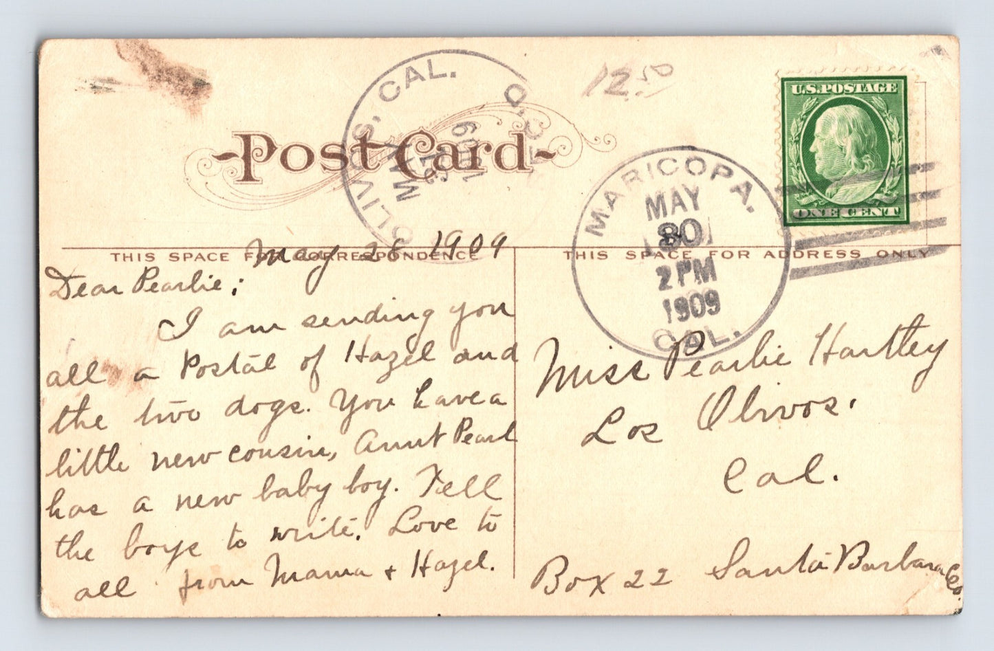 Bakersfield California Post Office 1909 Postcard Posted Divided Back