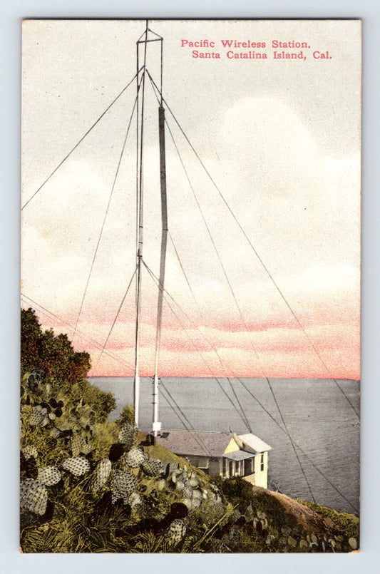 Santa Catalina Island California Pacific Wireless Station antenna tower coastal view 1910s postcard