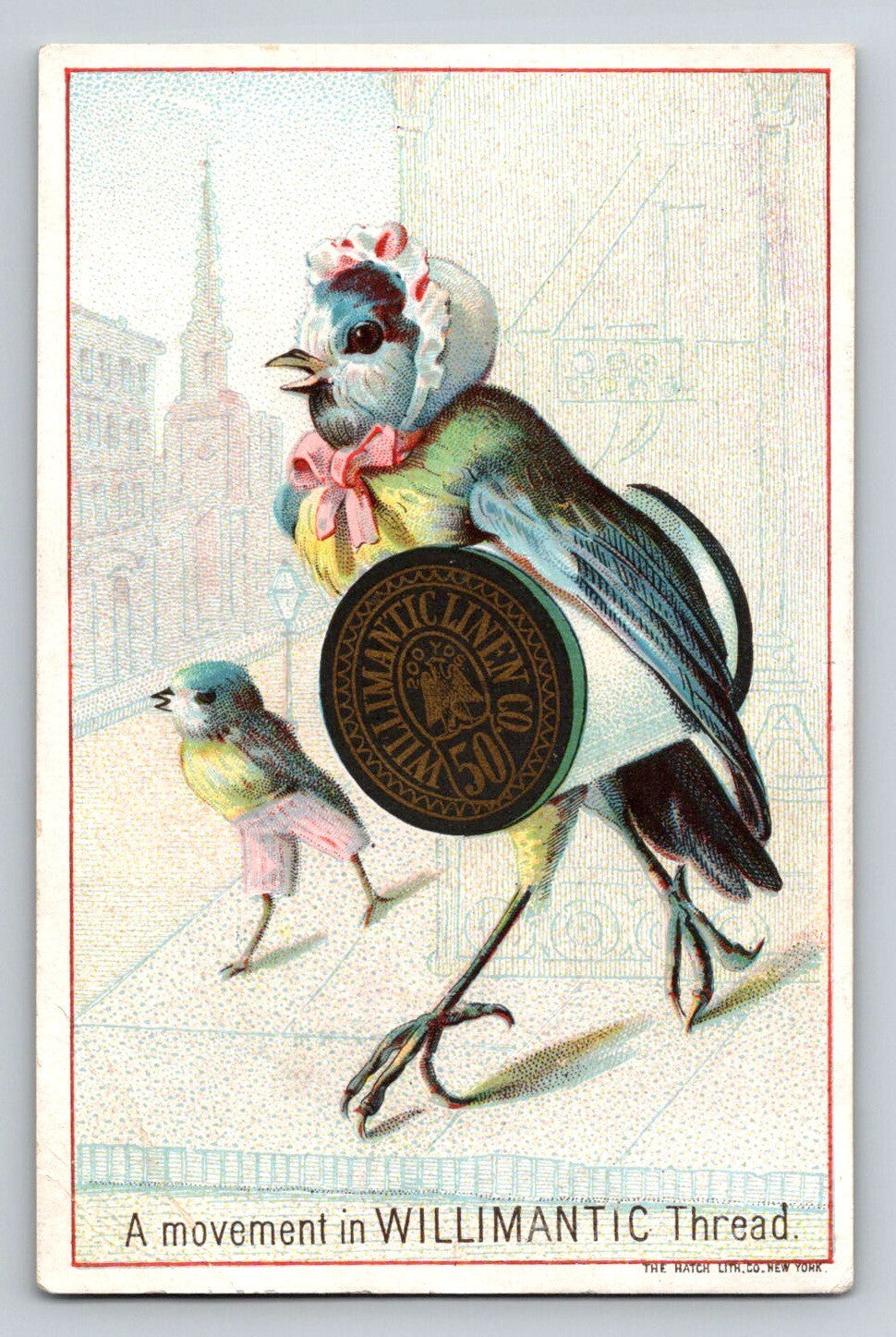 Willimantic Sewing Thread Victorian Trade Card Blue Bird 1890s - 3 x 4.5