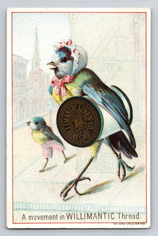 Willimantic Sewing Thread Victorian Trade Card Blue Bird 1890s - 3 x 4.5