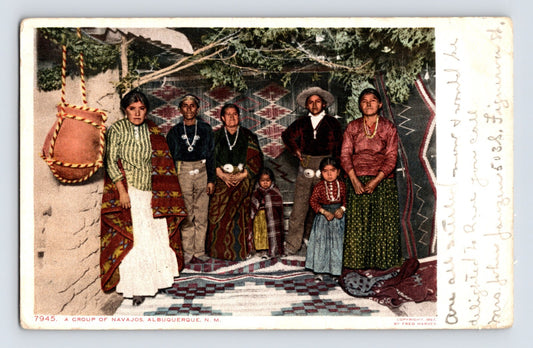 Albuquerque New Mexico Navajo family group textile backdrop 1908 postcard