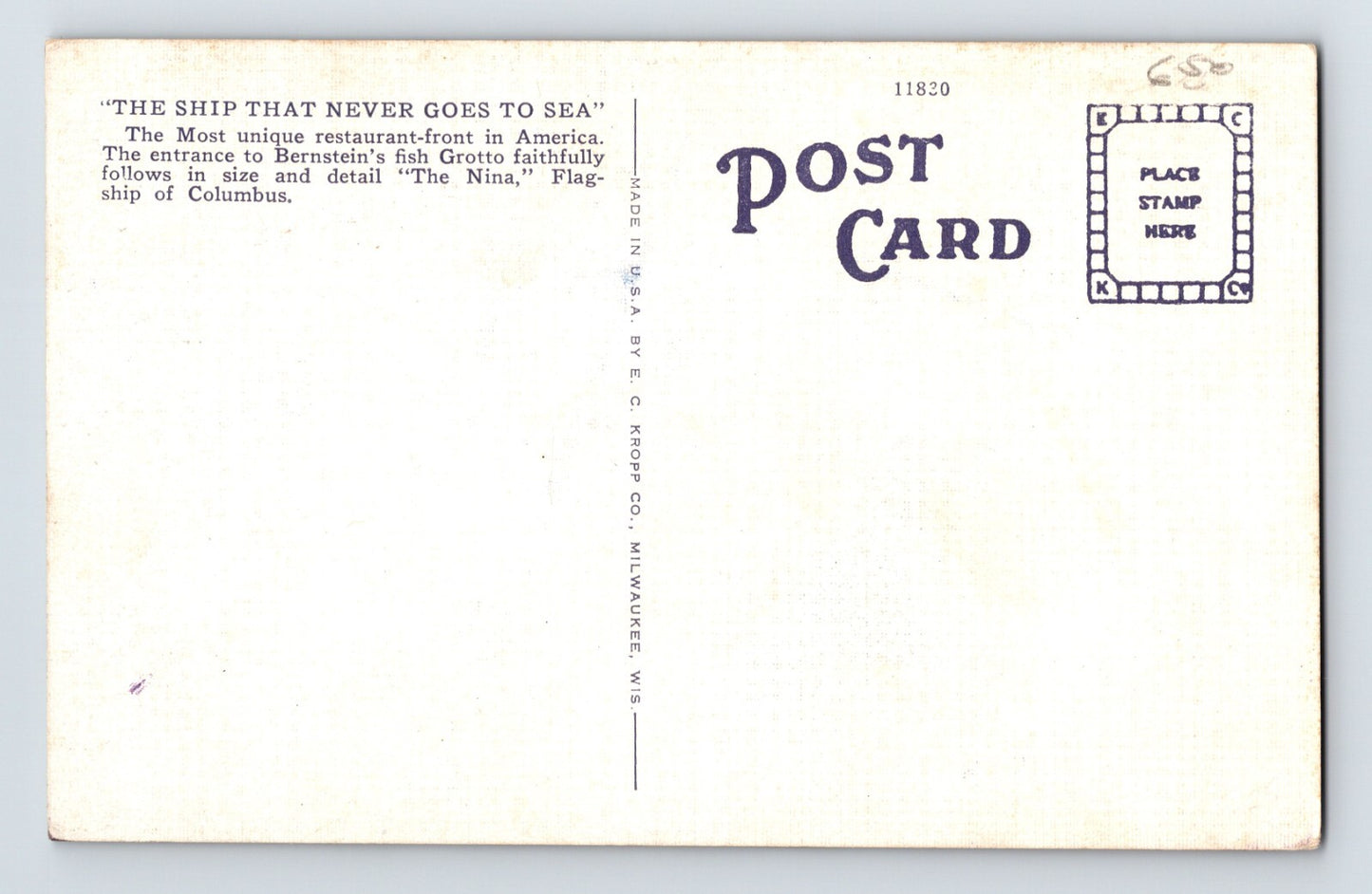San Francisco California Bernstein Fish Grotto 1940s Postcard Unposted