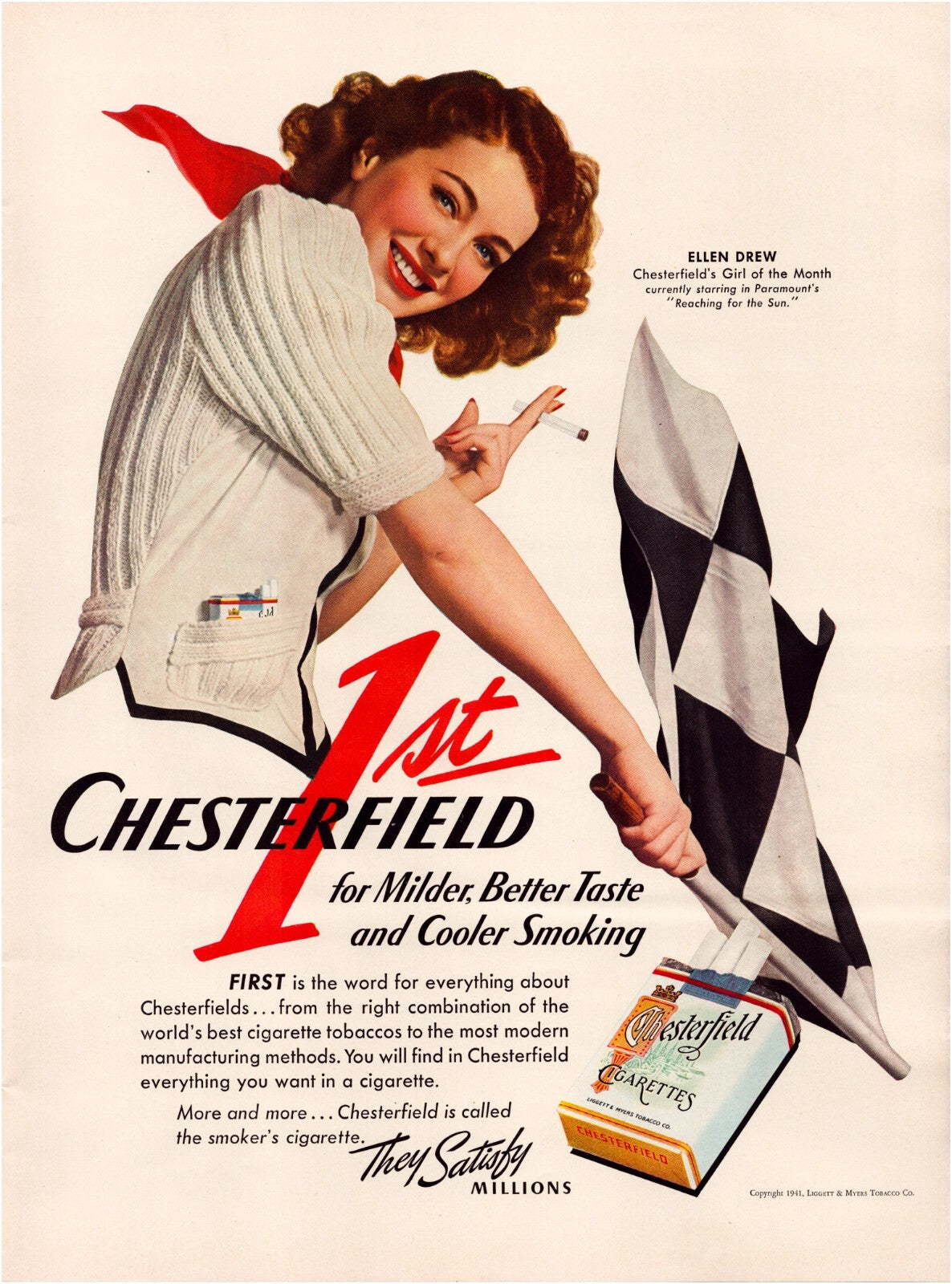 Chesterfield Tobacco 1941 Print Ad GGA Checkered Flag - 10.5 x 13.5