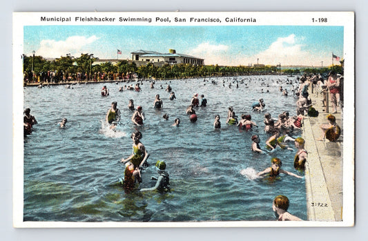San Francisco California Fleishhacker swimming pool bathers 1930s postcard