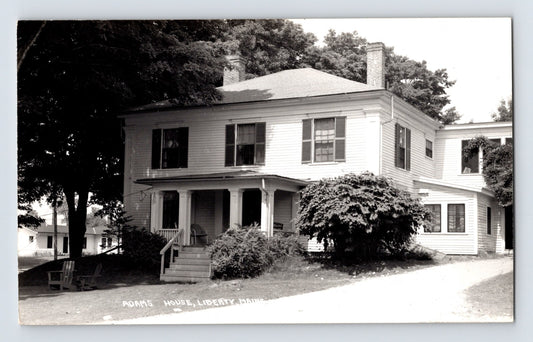 Liberty Maine Adams House two story white residence with porch and driveway 1950s real photo postcard