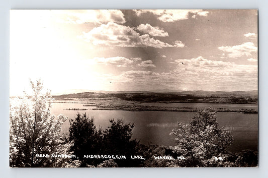 Wayne Maine Androscoggin Lake scenic panorama 1950s RPPC postcard