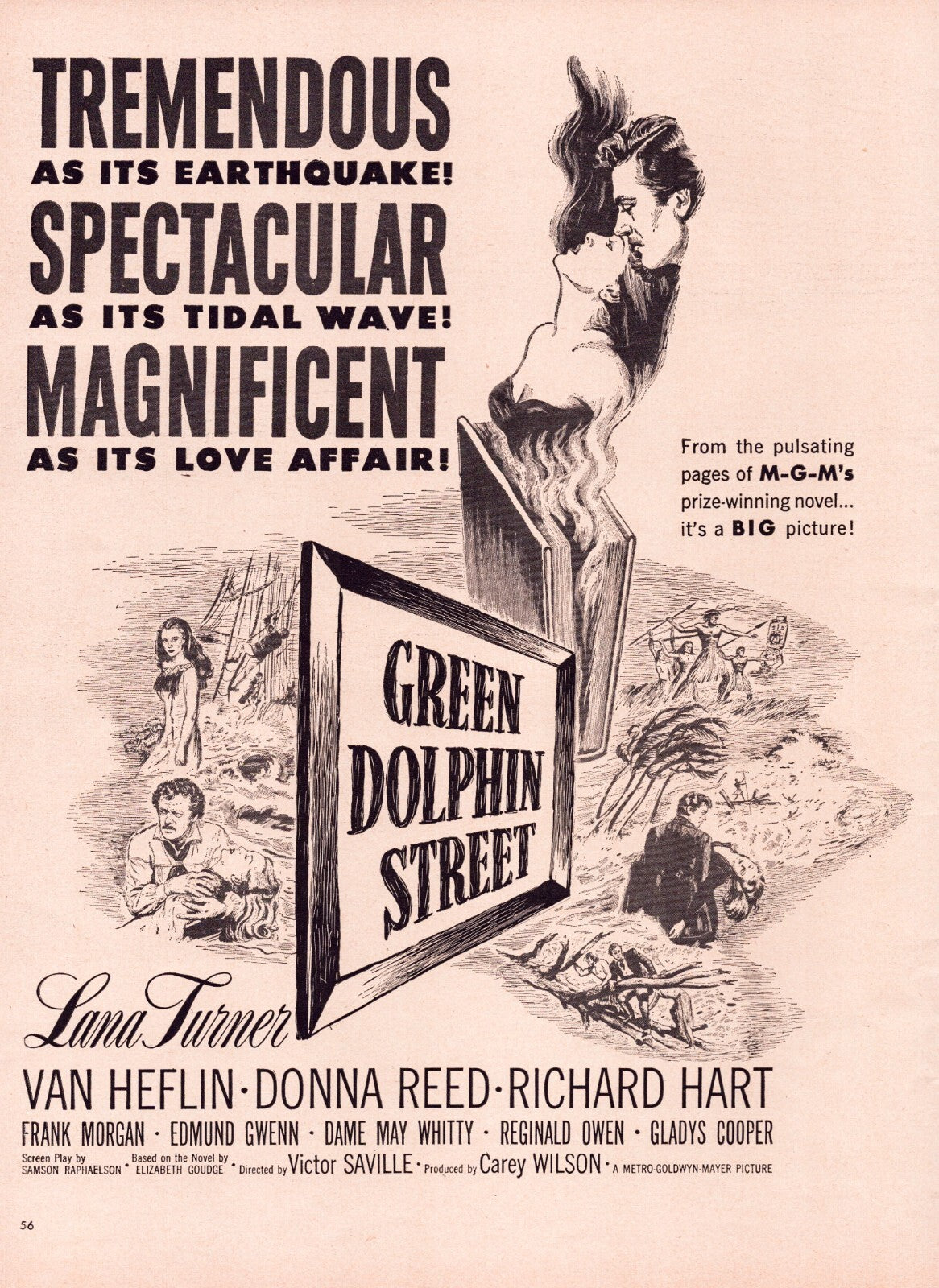 Green Dolphin Street 1947 film print ad Lana Turner Van Heflin Donna Reed MGM dramatic illustration full page