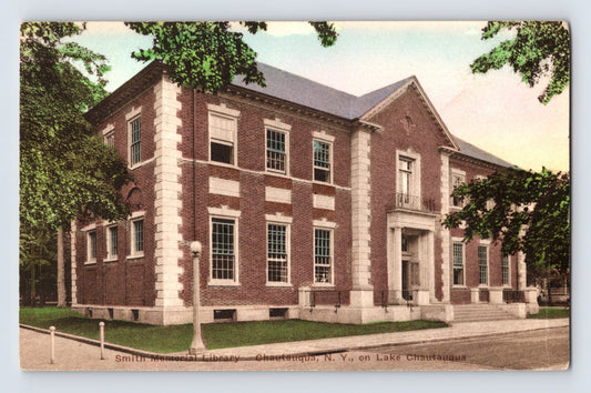 Chautauqua New York Smith Memorial Library 1930s Postcard Unposted Hand Colored