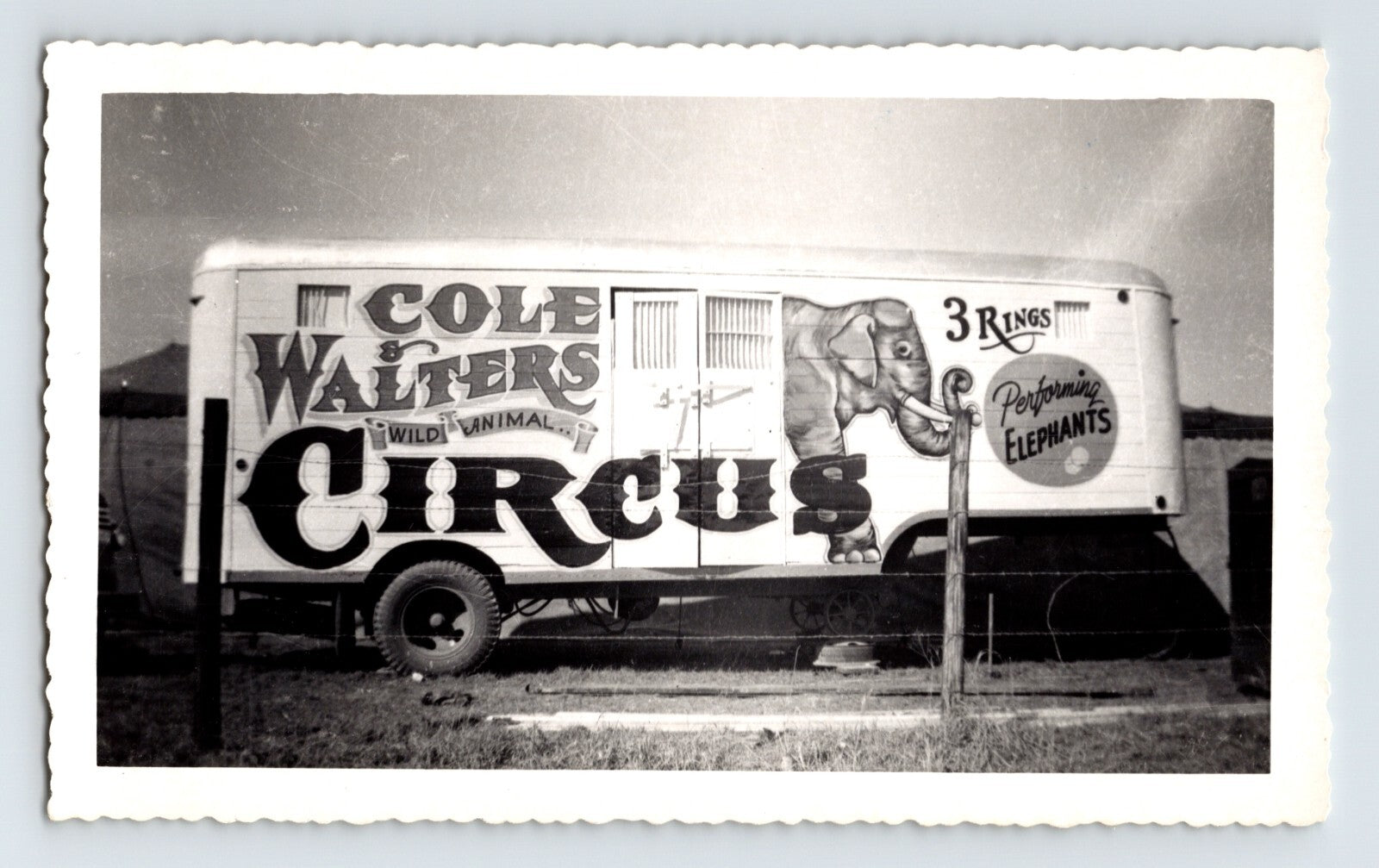 Cole Walter Circus 1950s elephant trailer with painted lettering Hugo Oklahoma photo