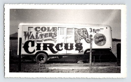 Cole Walter Circus 1950s elephant trailer with painted lettering Hugo Oklahoma photo