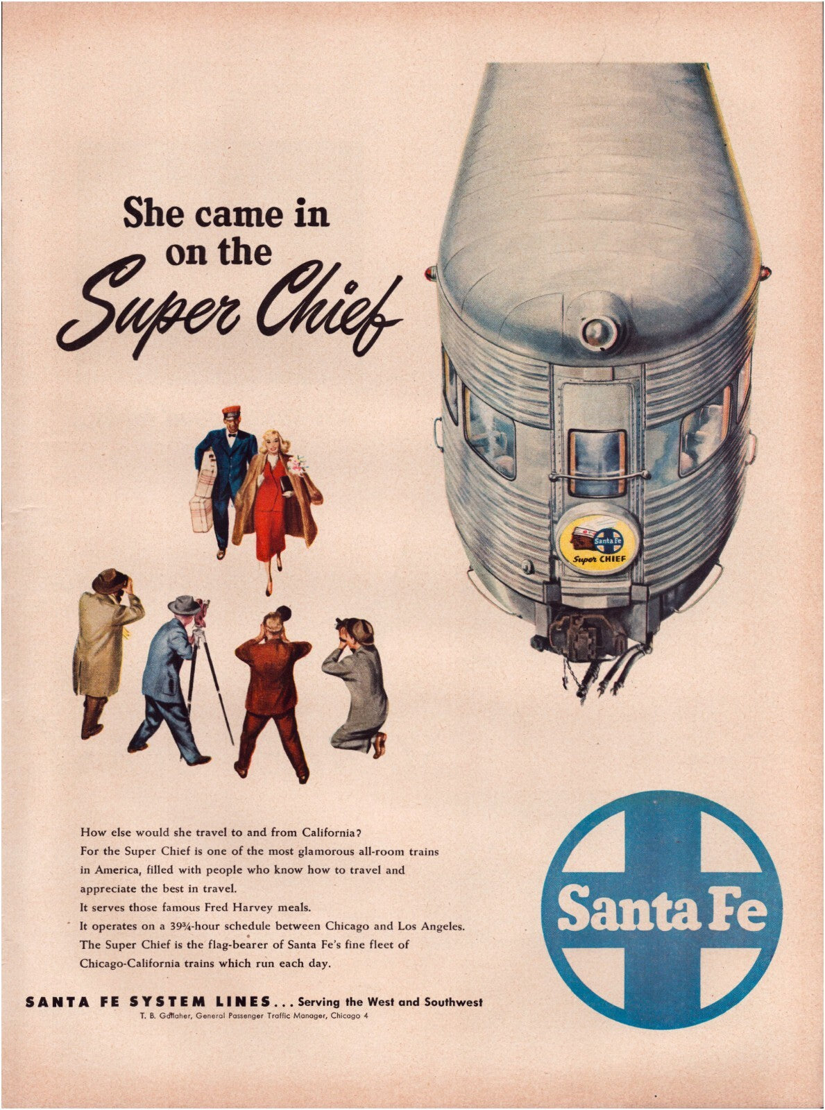 Santa Fe Railroad 1948 Super Chief Train Full Page Print Ad 10.5 x 13.5