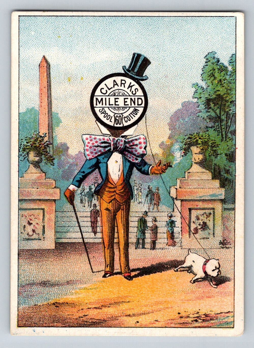 Clarks Mile End Spool Cotton Top Hat Gentleman 1980s Victorian Trade Card 3 x 4