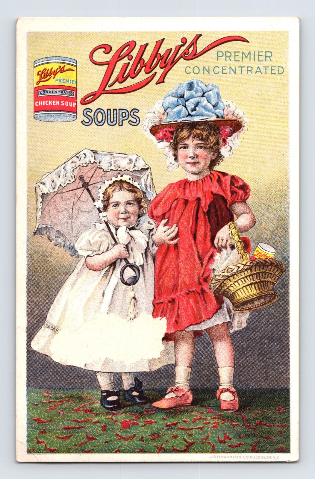 Libbys Premier Concentrated Soups Victorian Trade Card Girls Parasol 5.5 x 3.5