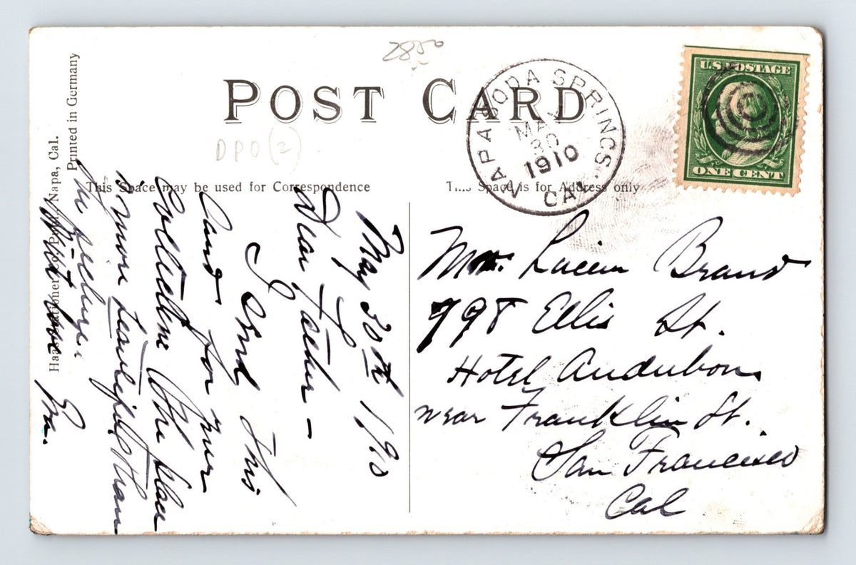 Napa California Soda Springs Aerial 1910 Postcard Posted Divided Back