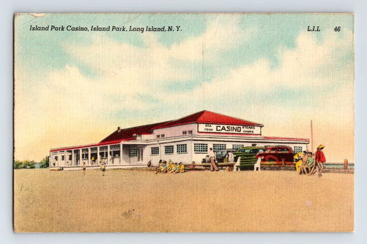 Island Park Long Island New York casino beach building 1940s linen postcard