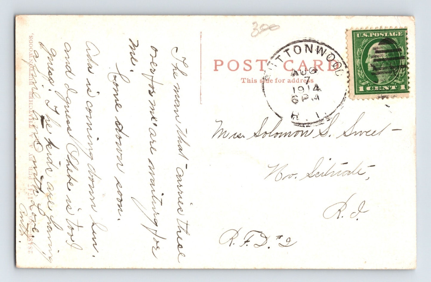 Buttonwoods Rhode Island Water Front Houses Sheep 1914 Postcard Posted