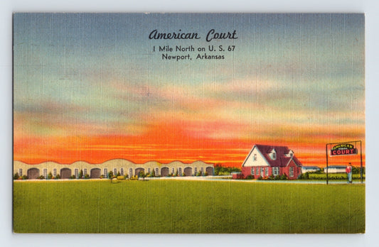Newport Arkansas American Court motel cabins roadside linen postcard 1940s