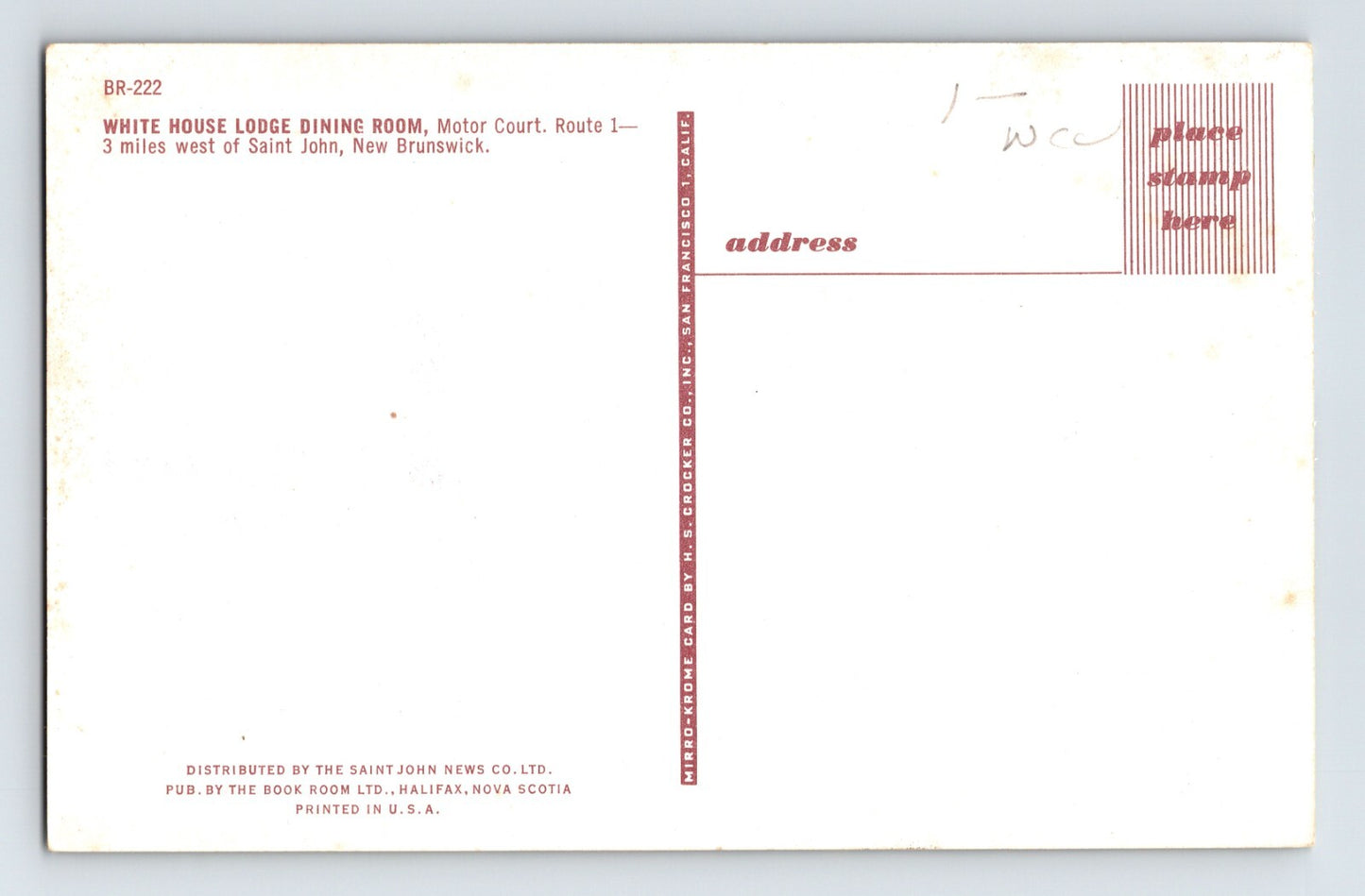 St John New Brunswick White House Lodge Motel 1960s Postcard Unposted