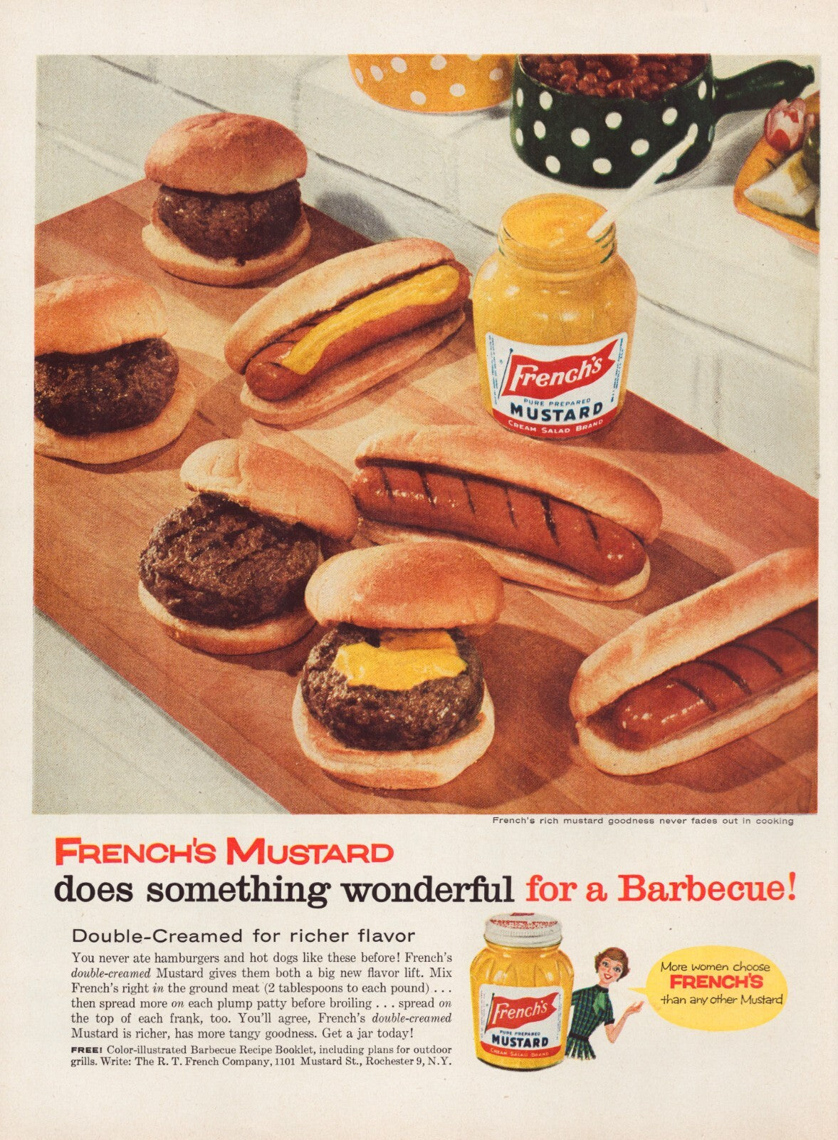 French’s Mustard 1956 Print Ad Hot Dog Hamburger Full Page 10.5 x 13.5