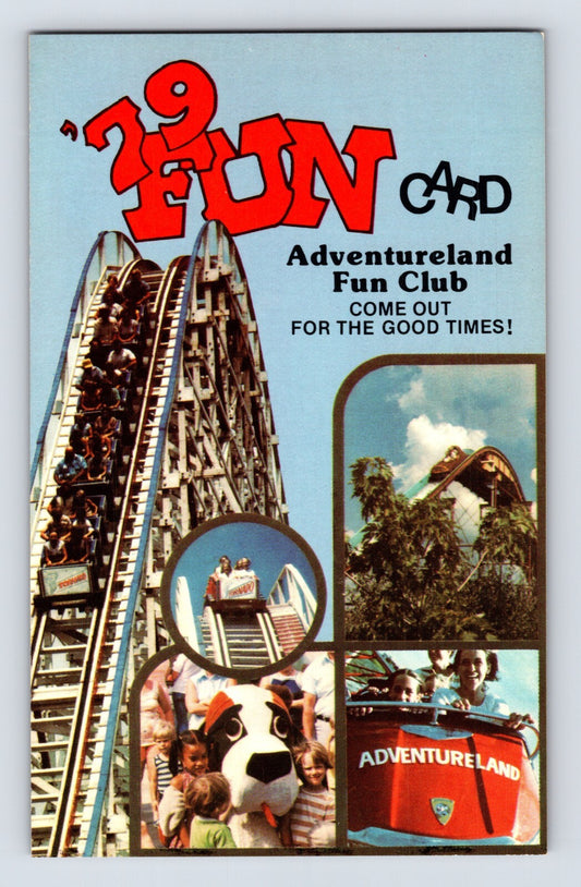 Des Moines Iowa Adventureland Roller Coaster Advert 1979 Postcard Unposted