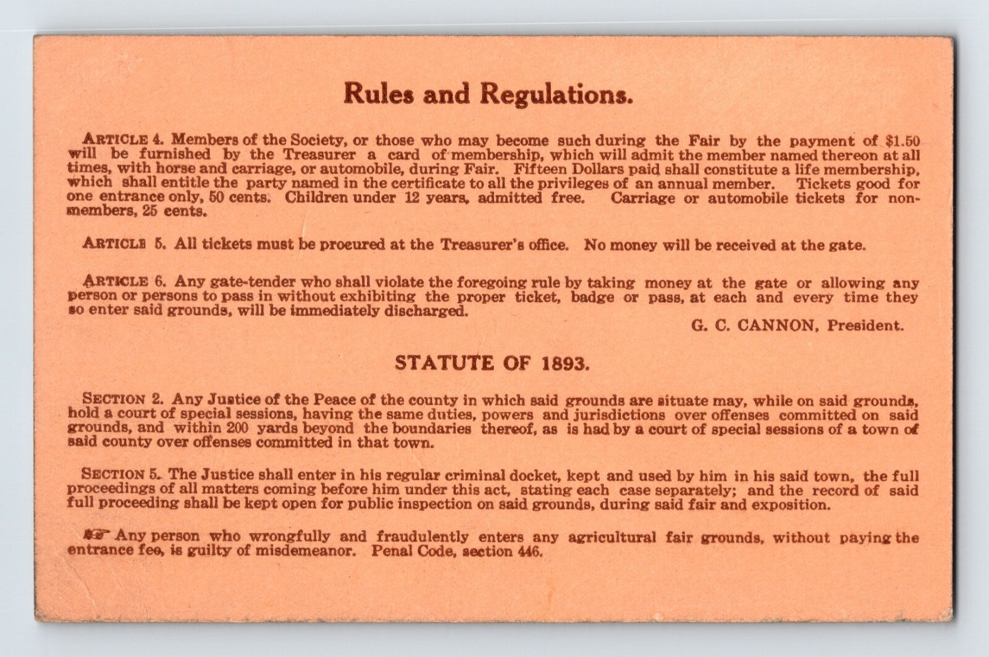 Lowville New York 105th Annual Fair and Exposition 1926 Membership Ticket Sarah Comer