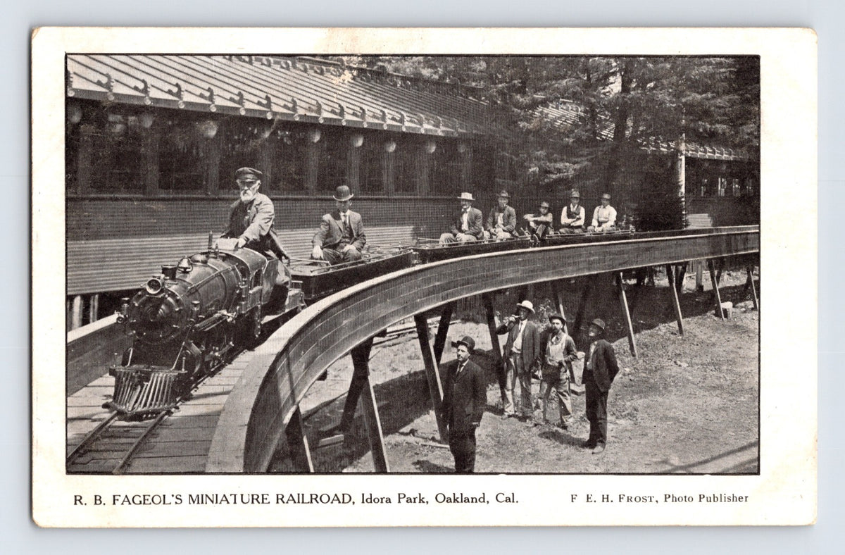 Oakland California Idora Park miniature railroad elevated track riders and spectators pre 1907 postcard
