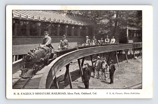 Oakland California Idora Park miniature railroad elevated track riders and spectators pre 1907 postcard