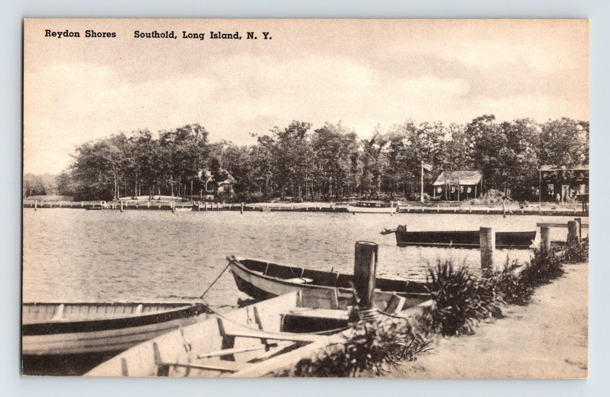 Reydon Shores waterfront Southold Long Island New York rowboats dock shoreline 1920s postcard