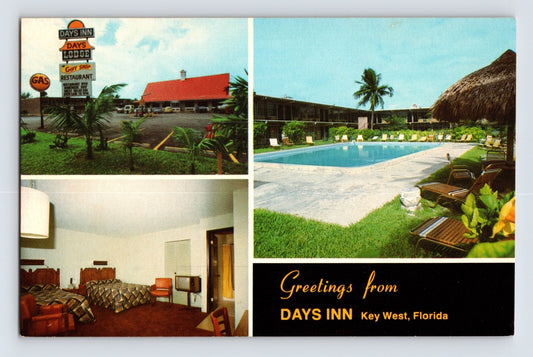 Key West Florida Days Inn motel pool rooms gas sign multi view postcard