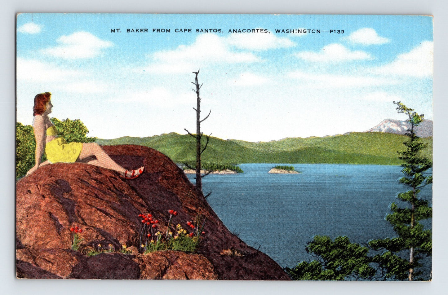 Anacortes Washington Cape Santos Mount Baker 1940s Postcard Unposted Linen