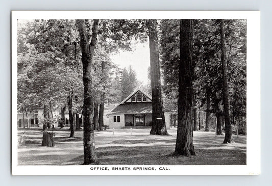 Vintage black and white photo of a building in a park with trees