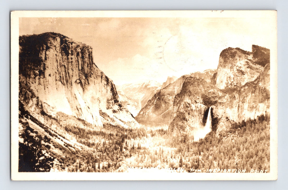 Yosemite California Inspiration Point 1933 RPPC Postcard Posted Camp Curry