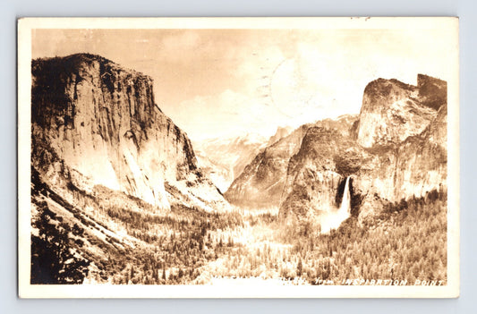 Yosemite California Inspiration Point 1933 RPPC Postcard Posted Camp Curry