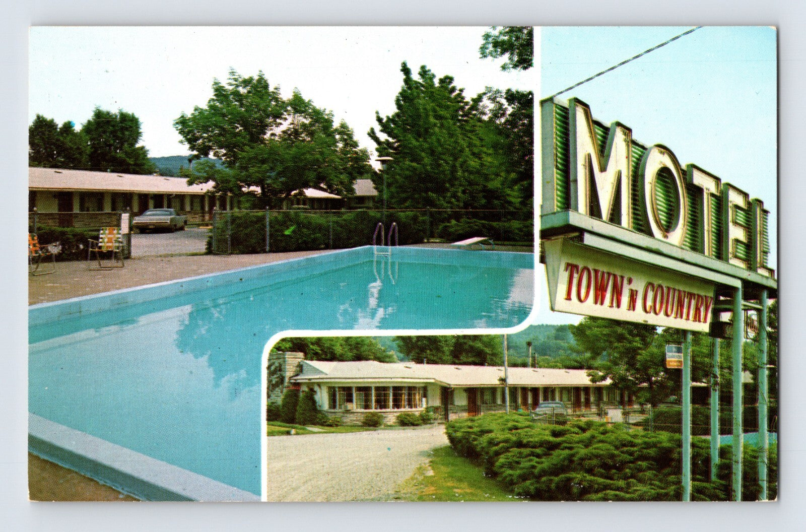 St Albans West Virginia Town Country Motel pool roadside sign 1960s chrome postcard
