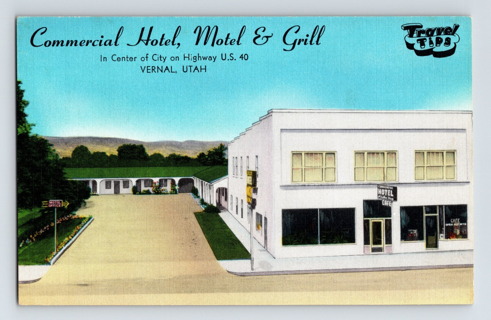 Vernal Utah Commercial Hotel Motel Grill US 40 linen postcard mid century lodging